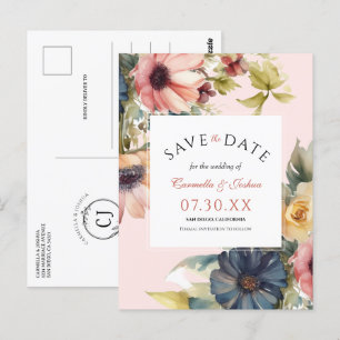 Elegant Watercolor Wildflower Boho Save The Date Postcard