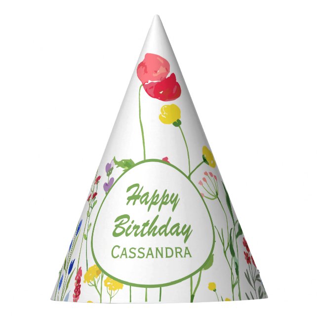 Elegant Watercolor Wildflower Botanical Birthday Party Hat (Front)
