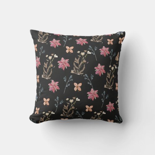 Elegant Watercolor Wildflower Botanical Pattern Throw Pillow