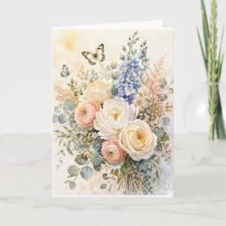 Elegant Watercolor Wildflower Bouquet Holiday Card