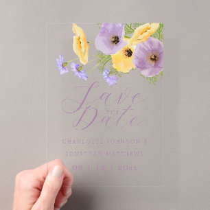 Elegant Watercolor Wildflower Bouquet Wedding Acrylic Invitations