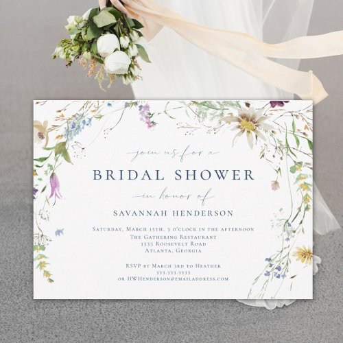 Elegant Watercolor Wildflower Bridal Shower Invitation