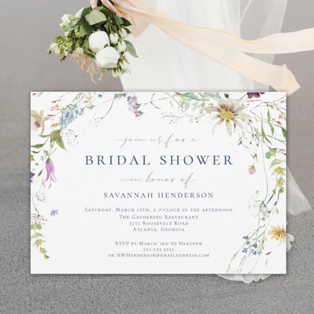 Elegant Watercolor Wildflower Bridal Shower Invitation | Zazzle