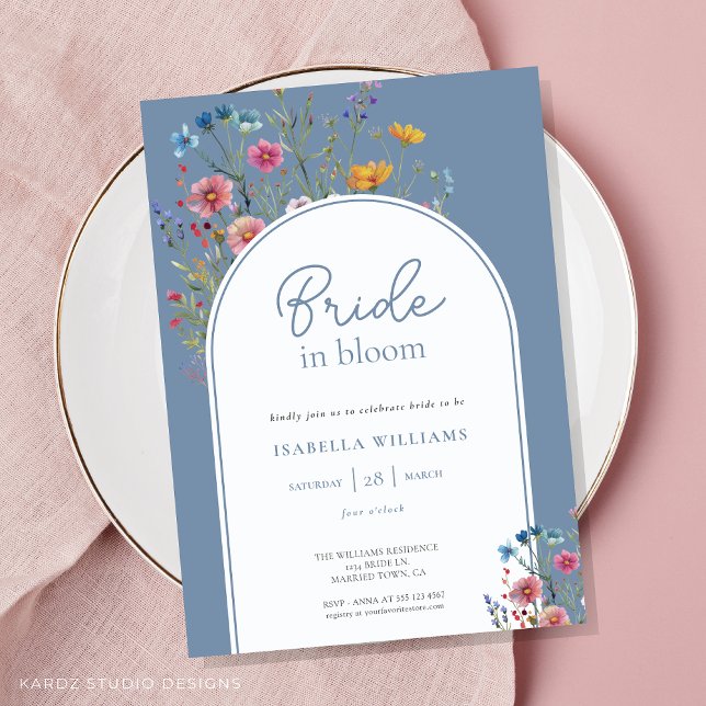 Elegant Watercolor Wildflower Bridal Shower Invitation (Flat card Bridal Shower invitation shown in 5 x 7 in. )