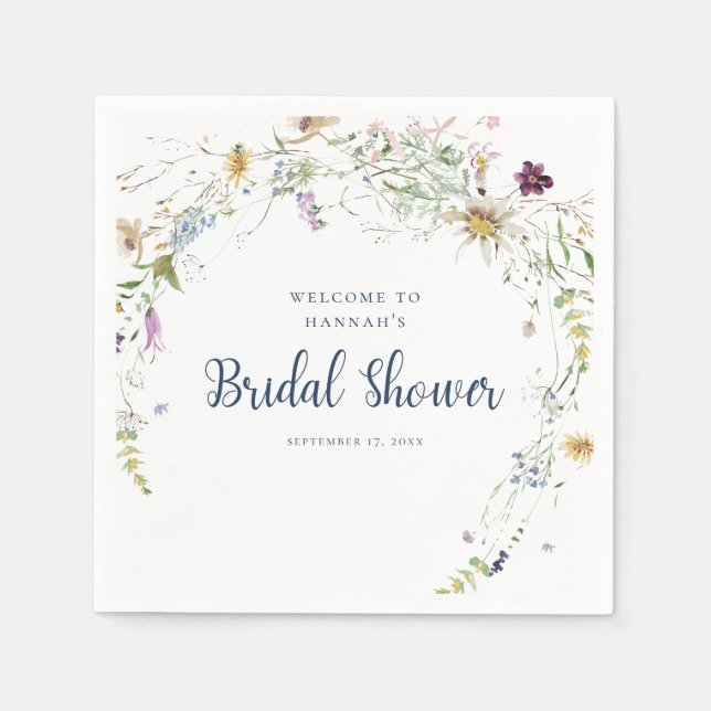 Elegant Watercolor Wildflower Bridal Shower Napkins (Front)