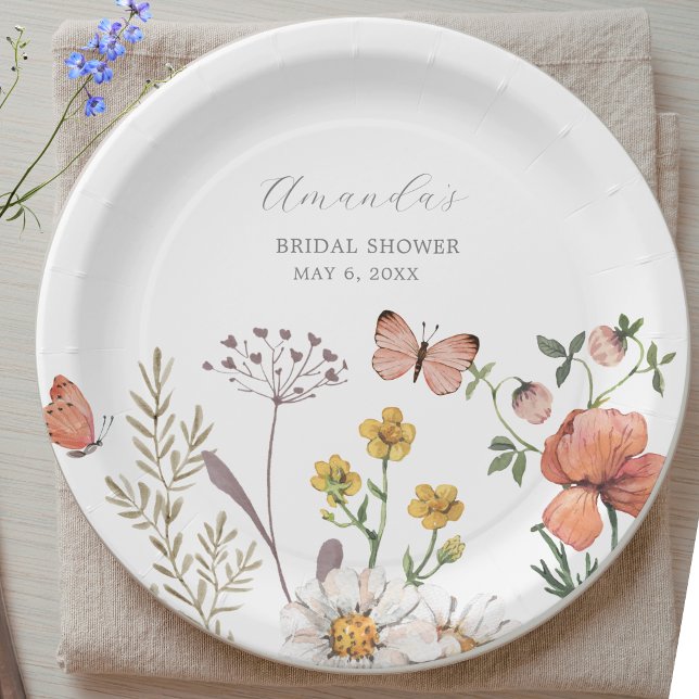 Elegant Watercolor Wildflower Bridal Shower Paper Plates (Creator Uploaded)