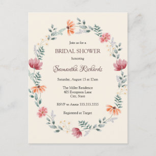 Elegant watercolor wildflower bridal shower postcard