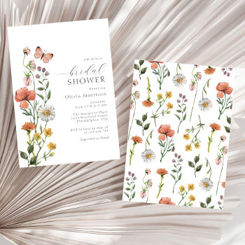Elegant Watercolor Wildflower Bridal Shower Script Invitation by ncdesignsco at Zazzle