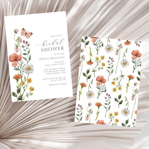 Elegant Watercolor Wildflower Bridal Shower Script Invitation