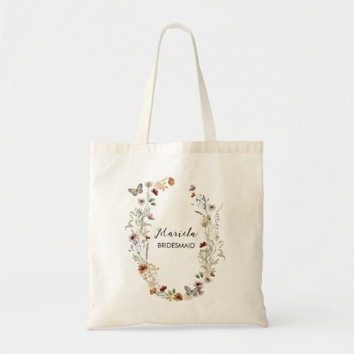 Elegant watercolor wildflower bridesmaid personali tote bag