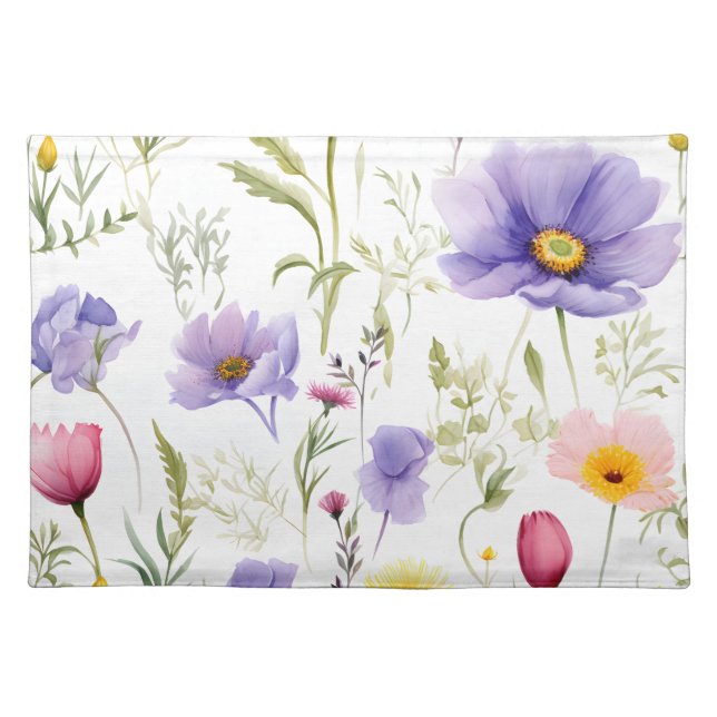 Elegant Watercolor Wildflower Cloth Placemat (Front)