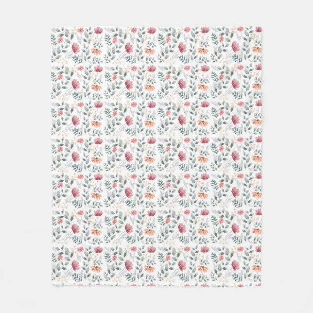 Elegant watercolor wildflower  fleece blanket (Front)
