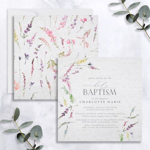 Elegant Watercolor Wildflower Floral Baby Baptism Invitation
