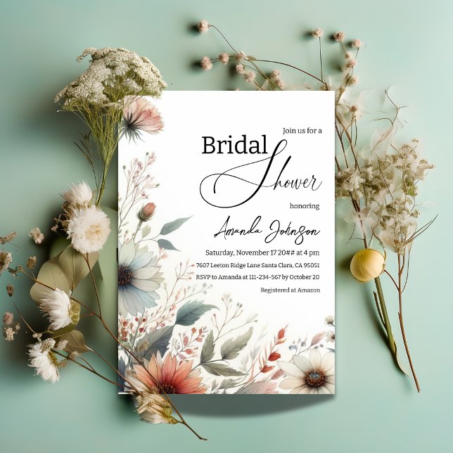 Elegant Watercolor Wildflower Floral Bridal Shower Invitation (Creator Uploaded)