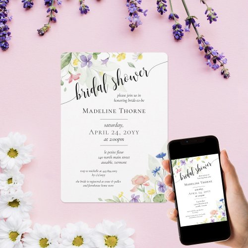 Elegant Watercolor Wildflower Floral Bridal Shower Invitation