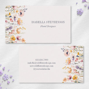 Elegant Watercolor Wildflower Floral  Business Card