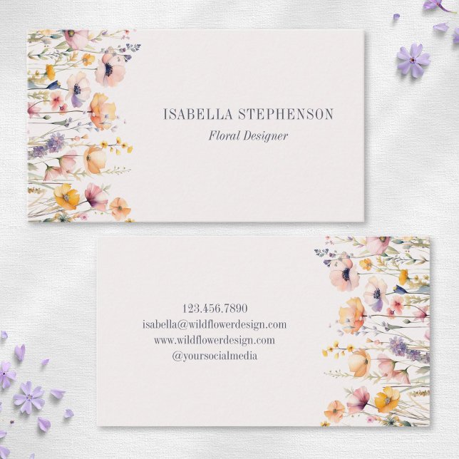 Elegant Watercolor Wildflower Floral  Business Card (Creator Uploaded)