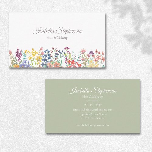 Elegant Watercolor Wildflower Floral Modern Business Card