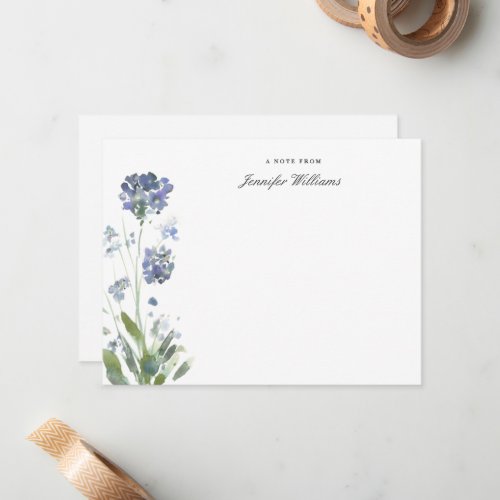 Elegant Watercolor Wildflower Floral w Name Note Card