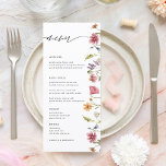 Elegant Watercolor Wildflower Floral Wedding Menu<br><div class="desc">Elegant Watercolor Floral Wedding Menu! Display this spring wildflower themed menu on the baby shower tables.
Little Wildflower Spring Girl Baby Shower menu cards</div>