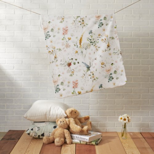 Elegant Watercolor Wildflower Garden   Baby Blanket