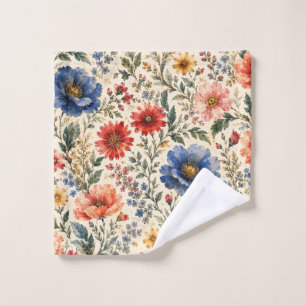 Elegant Watercolor Wildflower Garden Bath Towel Set