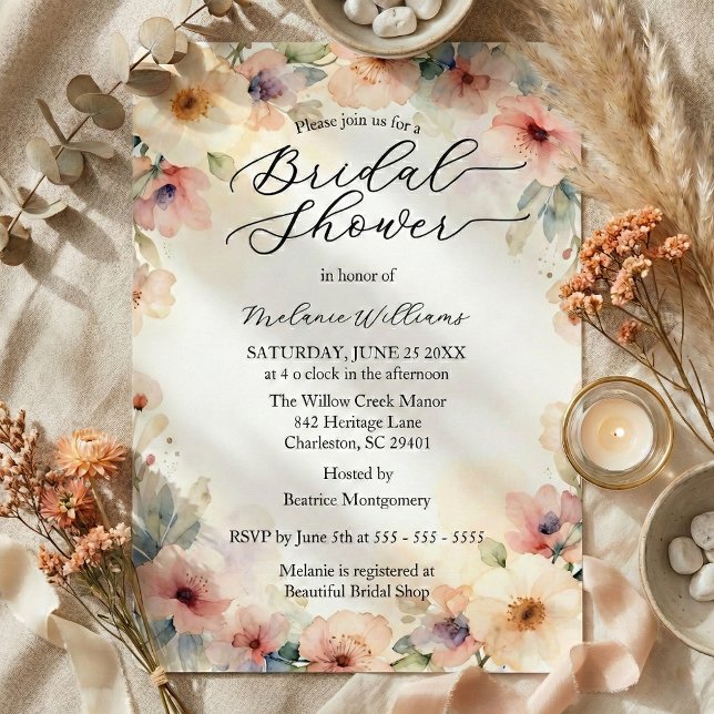 Elegant Watercolor Wildflower Garden Bridal Shower Invitation (Creator Uploaded)