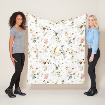 Elegant Watercolor Wildflower Garden  Fleece Blanket by designcurvestudios at Zazzle