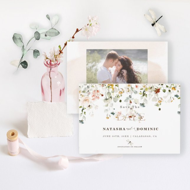 Elegant Watercolor Wildflower Garden Photo Save The Date (Creator Uploaded)