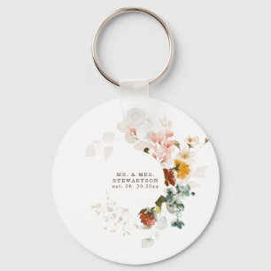 Elegant Watercolor Wildflower Garden Wedding Keychain