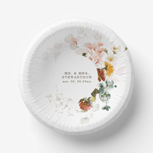 Elegant Watercolor Wildflower Garden Wedding Paper Bowls