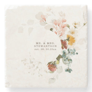 Elegant Watercolor Wildflower Garden Wedding  Stone Coaster