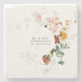 Elegant Watercolor Wildflower Garden Wedding  Stone Coaster