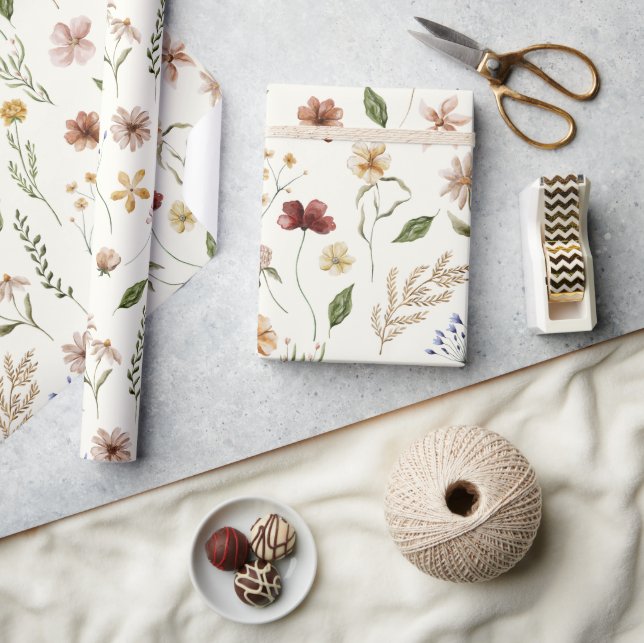 Elegant Watercolor Wildflower Garden Wrapping Pape Paper (Crafts)