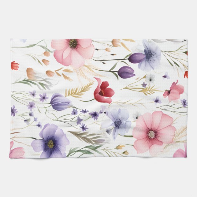 Elegant Watercolor Wildflower Kitchen Towel (Horizontal)