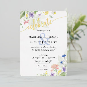 Elegant Watercolor Wildflower Marriage Engagement Foil Invitation