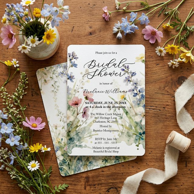 Elegant Watercolor Wildflower Meadow Bridal Shower Invitation (Creator Uploaded)