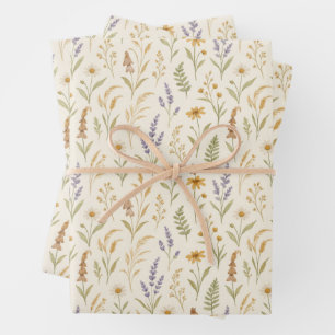 Elegant Watercolor Wildflower Meadow Floral Wrapping Paper Sheets