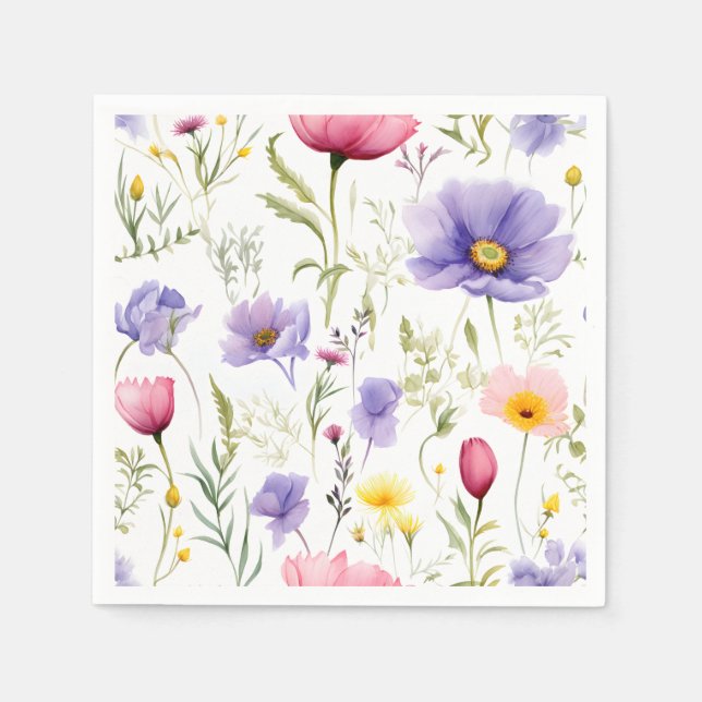 Elegant Watercolor Wildflower Napkins (Front)