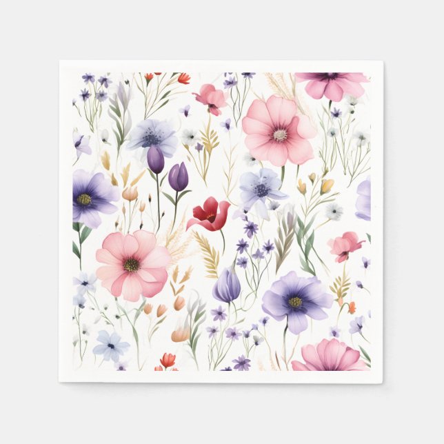 Elegant Watercolor Wildflower Napkins (Front)