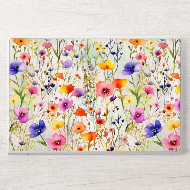 Elegant watercolor wildflower pattern  HP laptop skin (Front)
