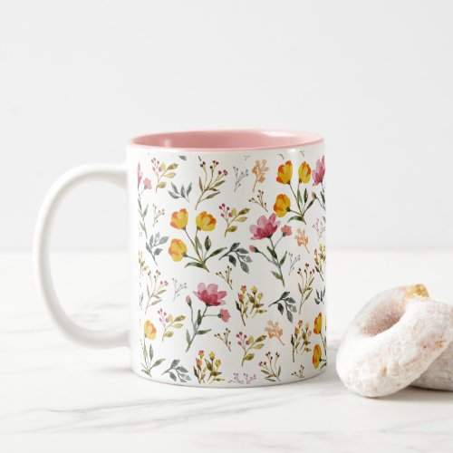 Elegant Watercolor Wildflower Pink Coffee Mug