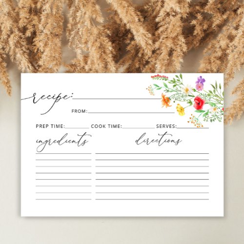 Elegant watercolor wildflower recipe card