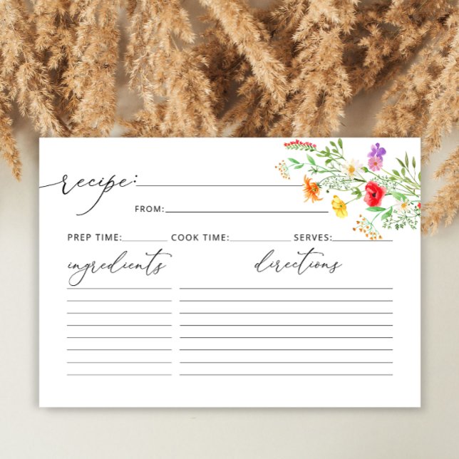 Elegant watercolor wildflower recipe card (Creator Uploaded)