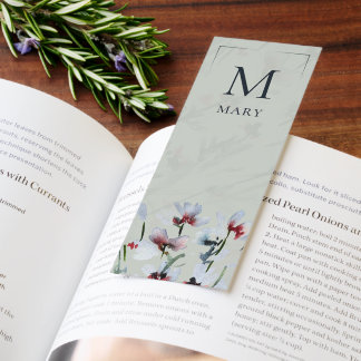 Elegant Watercolor Wildflower Sage Bookmark