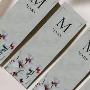 Elegant Watercolor Wildflower Sage Bookmark