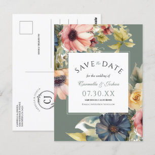 Elegant Watercolor Wildflower Sage Save The Date Postcard
