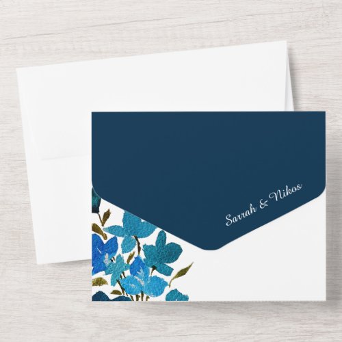 Elegant Watercolor Wildflower Shades Of Blue All In One Invitation