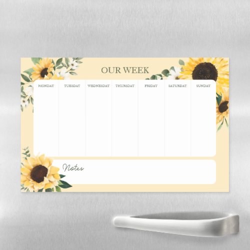 Elegant Watercolor Wildflower Sunflowers Weekly Magnetic Dry Erase Sheet