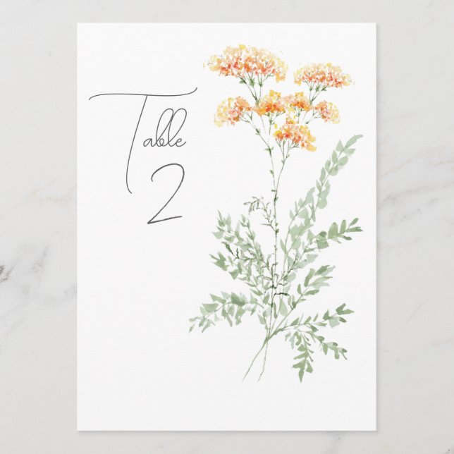 Elegant Watercolor Wildflower Table Number (Front)